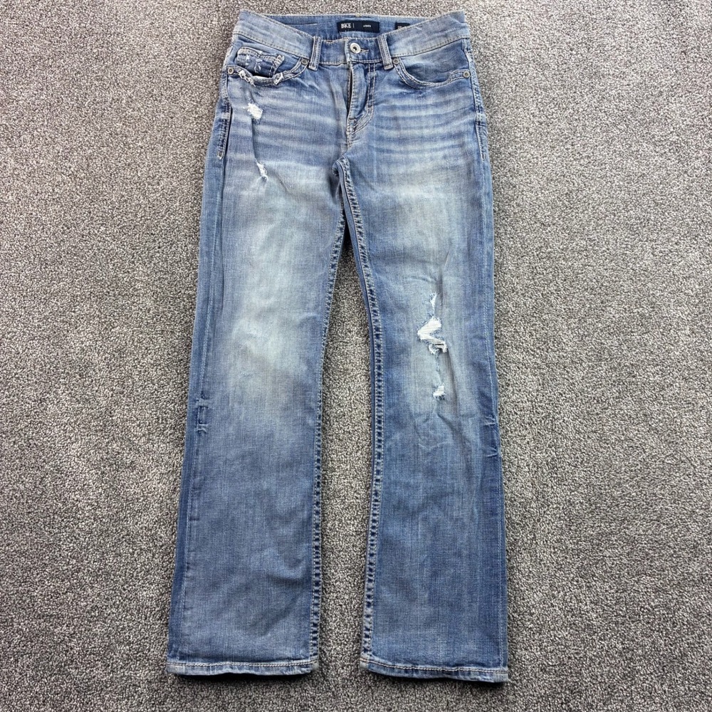 BKE Buckle Jeans Mens 28x30 Aiden Straight Western White Stitching Distressed